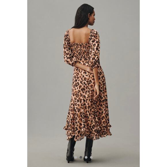 Hutch Animal Print Twist-Front Puff-Sleeve Ruffle-Hem Dress Medium New - Picture 4 of 10